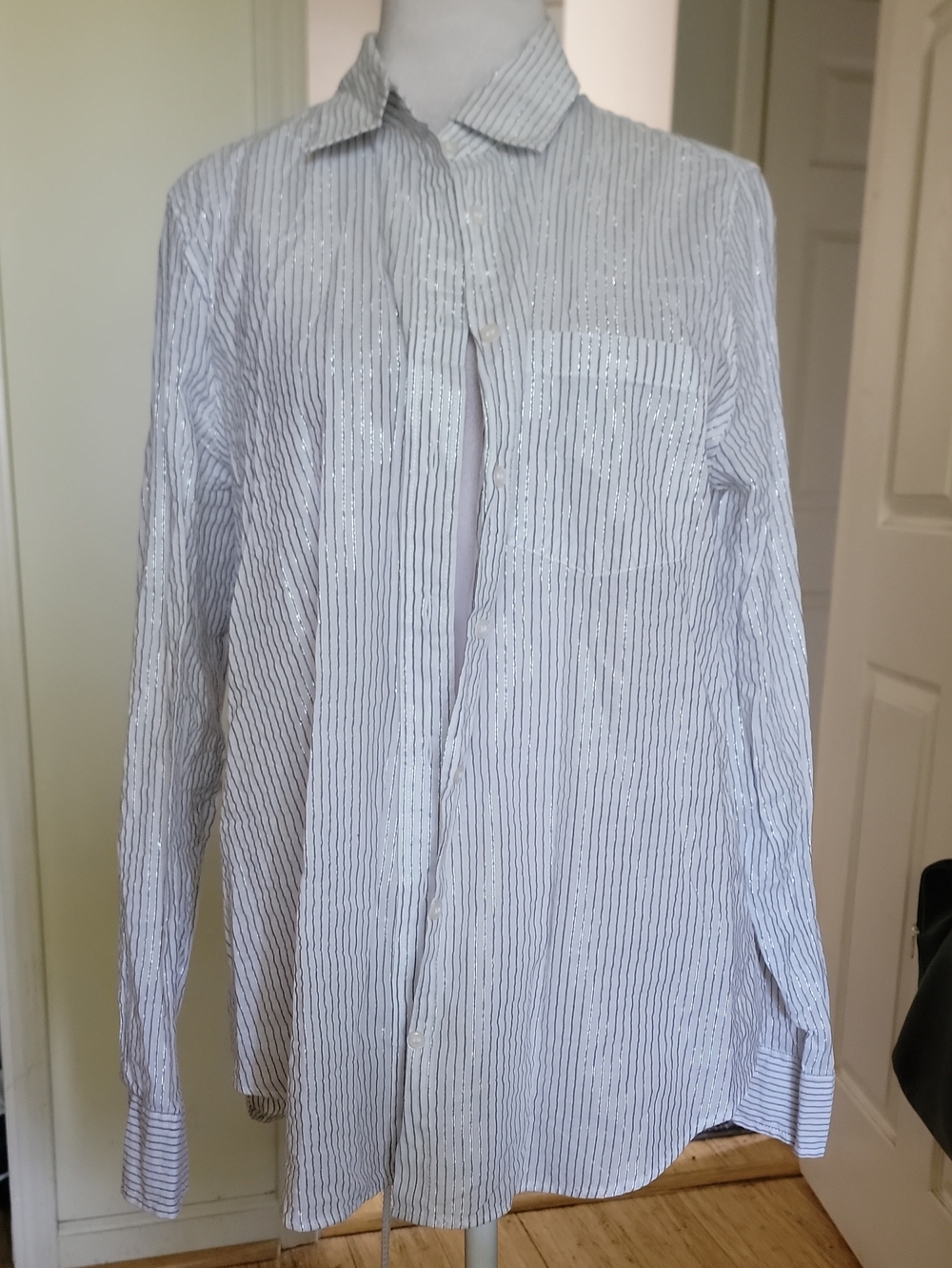 Gap Women's White Striped Button-Up Shirt
